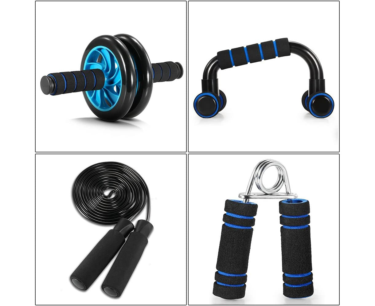 Indoor Gym - Blue5 in 1 Fitness Equipment Belly Bike + Traction Frame + Skipping Rope + Resistance Band + Knee Mat Complete Set